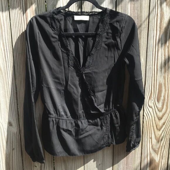Abercrombie & Fitch Long Sleeve Black Lace Trim Blouse Small - Picture 3 of 7